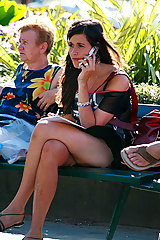 Brunette upskirt - chick on a bench